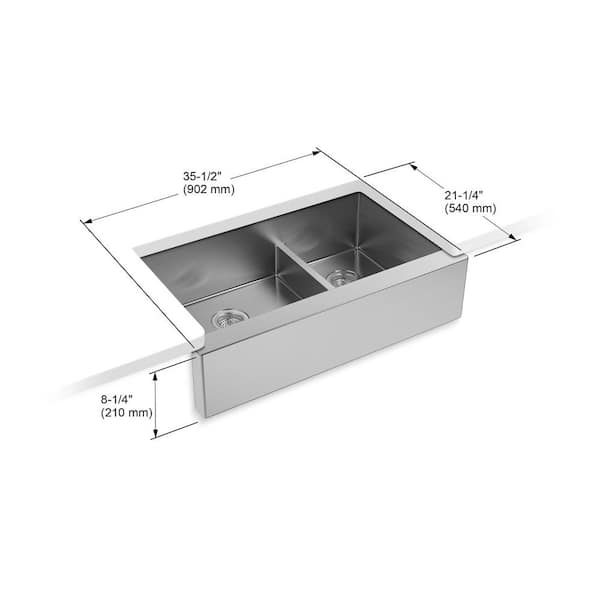 Strive Farmhouse Apron Front Undermount Stainless Steel 36 in. Double Basin Kitchen Sink with Basin Rack