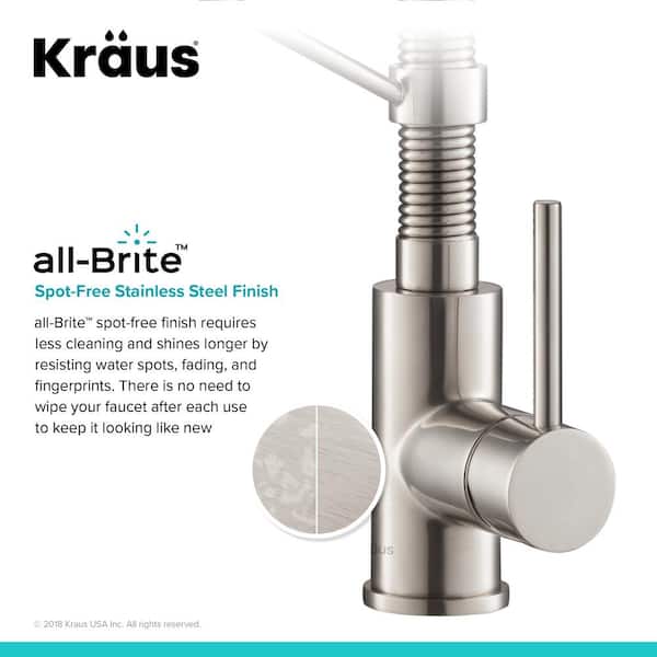 Spot Free 18-Inch Kitchen Faucet with Dual Function Pull-Down Sprayhead in all-Brite Stainless Steel/Chrome Finish