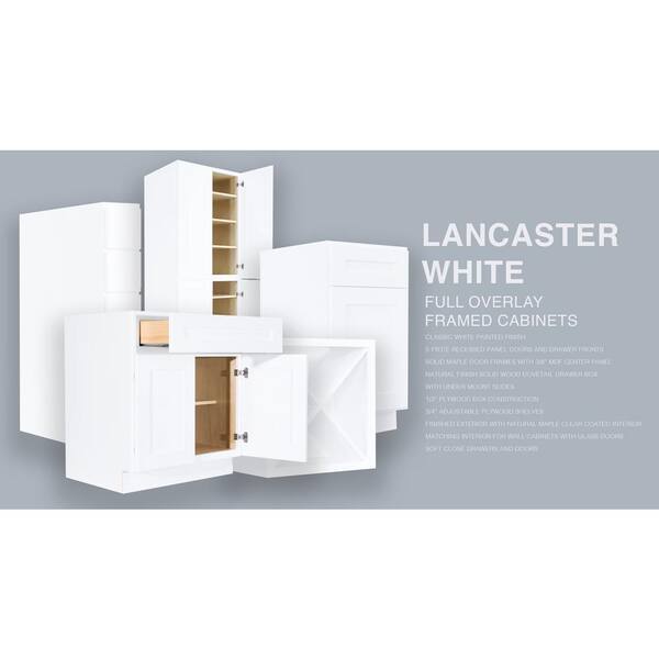 Lancaster White Plywood Shaker Stock Assembled Tall Pantry Kitchen Cabinet 30 in. W x 96 in. H x 27 in. D