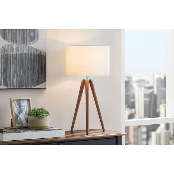 Drakewood 26 in. Walnut Wood Tripod Table Lamp