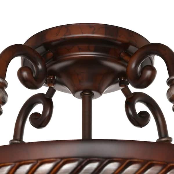 Bercello Estates 15 in. 2-Light Volterra Bronze Semi-Flush Mount with Etched Glass Shade