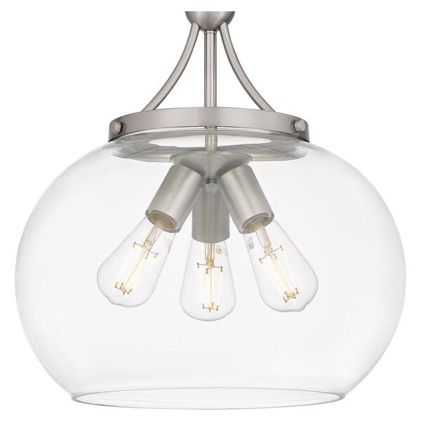 Gemini 3-Light Brushed Nickel Pendant with Clear Glass Shade