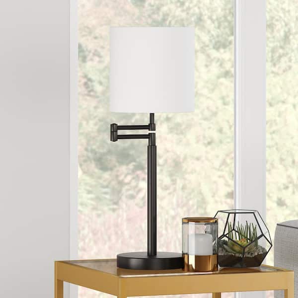 Moby 25-/12 in. Blackened Bronze Swing Arm Table Lamp with Drum Shade