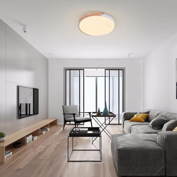 15.74 in. 1-Light White LED Flush Mount Ceiling Light with Acrylic Shade