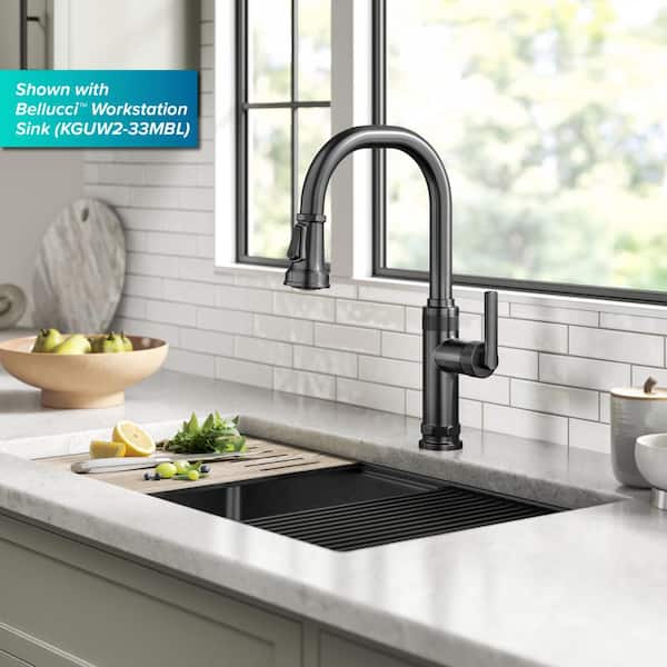 Allyn Industrial Pull-Down Single Handle Kitchen Faucet in Spot-Free Black Stainless Steel