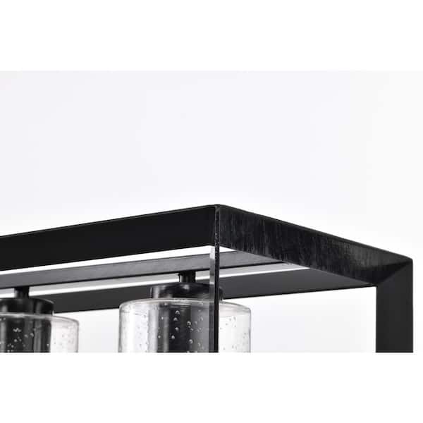 Richard 5-Light Antique Black Rectangular Kitchen Island Chandelier with Seeded Glass Shades