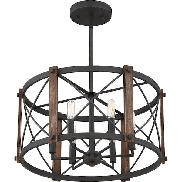 Baron 20 in. 6-Light Marcado Black Semi-Flush Mount