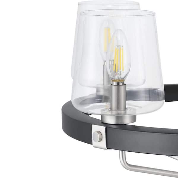 Estella 5-Light Satin Nickel Chandelier with Matte Black Accents and Clear Glass Shades