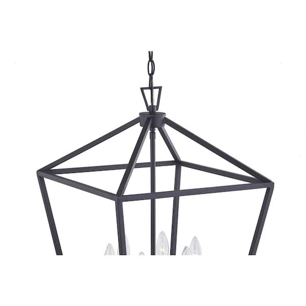 6-Light Matte Black Lantern Industrial Black Cage Farmhouse Chandelier