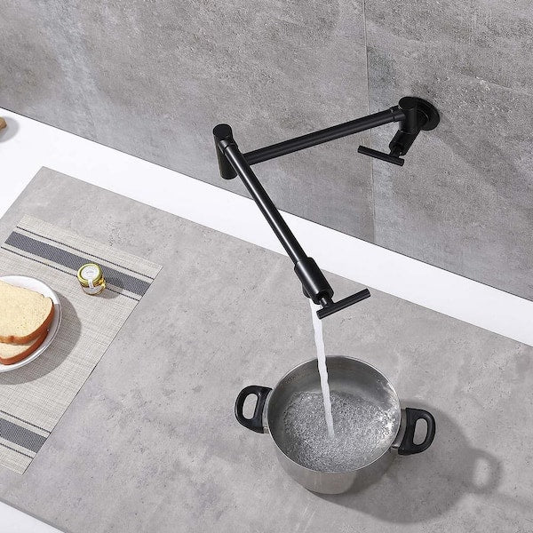 Farmhouse Double Handle Wall Mount Pot Filler with Solid Brass Instruction in Matte Black