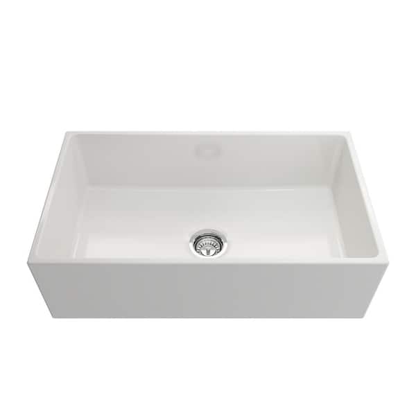 White Fireclay 33 in. Single Bowl Farmhouse Apron-Front Kitchen Sink with Grid