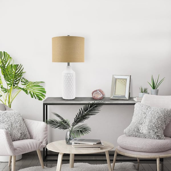 26.5 in. White Ceramic Table Lamp with Linen Shade