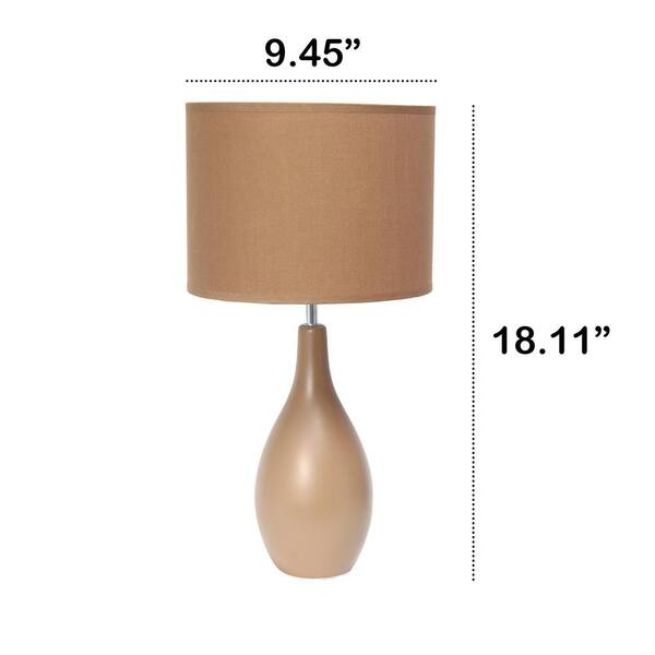 18.11 in. Light Brown Traditional Standard Ceramic Dewdrop Table Desk Lamp with Matching Fabric Shade