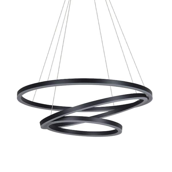 Tania 98-Watt 32 in. ETL Certified Integrated LED Black Chandelier Height Adjustable With 3-LED Circles Hanging Pendant