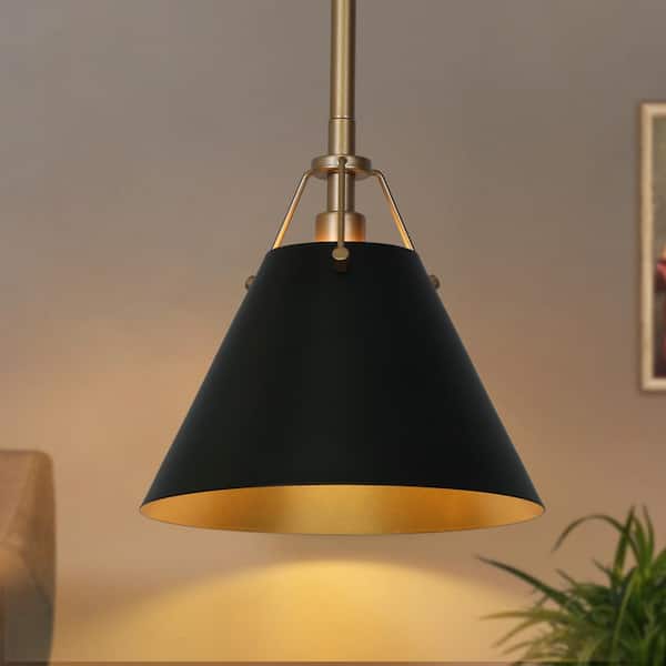 Modern Farmhouse Dome Kitchen Island Pendant Lighting Taine 1-Light Black & Brass Bell Pendant Light with Metal Shade