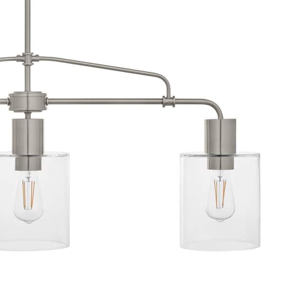 Sutton Place 3-Light Brushed Nickel Farmhouse Dining Room Chandelier, Linear Kitchen Island Pendant Light