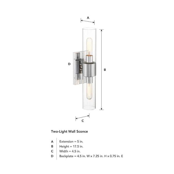 Anton 4.5 in. 2-Light Chrome Transitional Wall Sconce with Clear Glass Shades