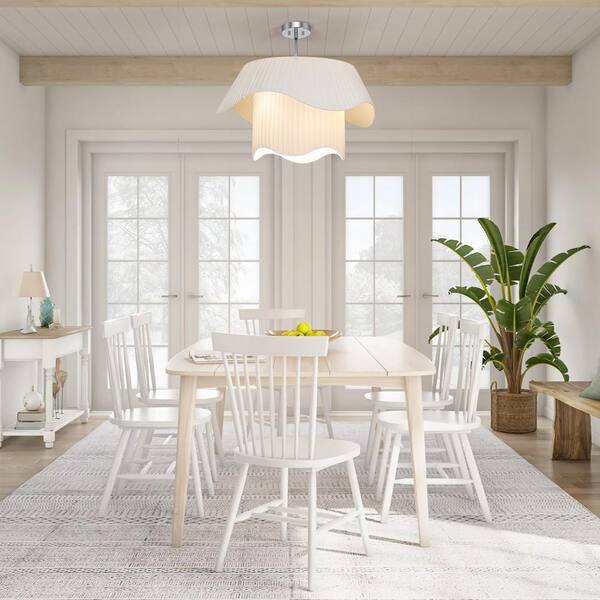 3-Light Brushed Nickel Shaded Pendant Light with Drum Shade