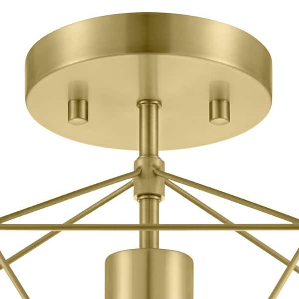 Winfield 9.5 in. 1-Light Gold Semi-Flush Mount Ceiling Light Fixture with Geometric Cage