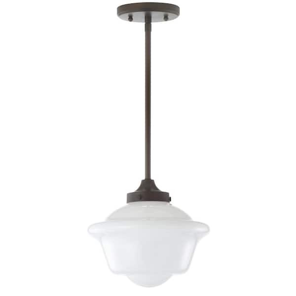 Kurtz 9.5 in. 1-Light Oil Rubbed Bronze LED Pendant with Adjustable Drop Metal/Glass