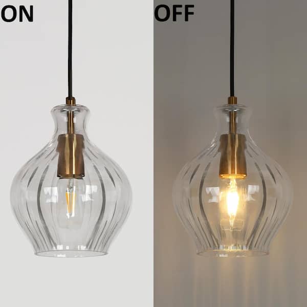 Transitional Bell Kitchen Island Pendant Light 1-Light Black and Brass Modern Pendant Light with Clear Glass Shade