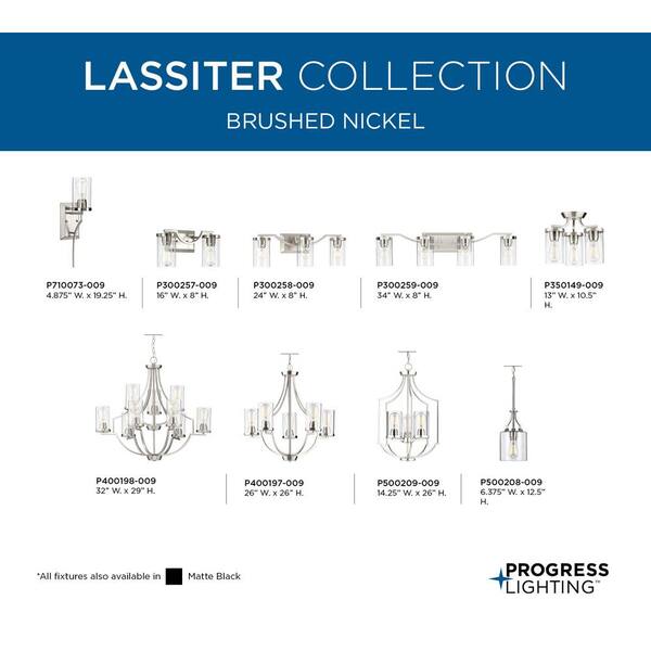 Lassiter 13 in. Brushed Nickel 3-Light Semi-Flush Mount
