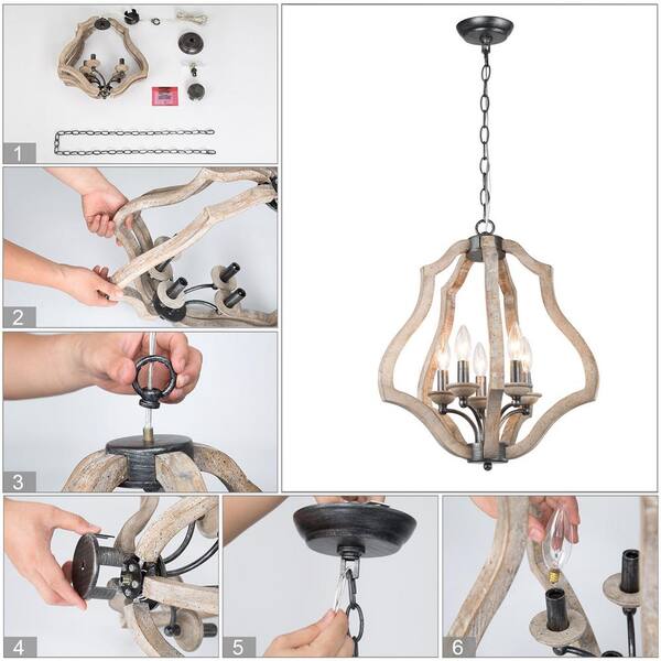 Modern Farmhouse Candlestick Wood Chandelier, Niki 5-Light Brushed Black Candlestick Kitchen Island Lantern Chandelier