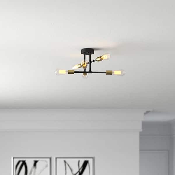 17.5 in. 6-Light Black Sputnik Semi-Flush Mount Ceiling Light
