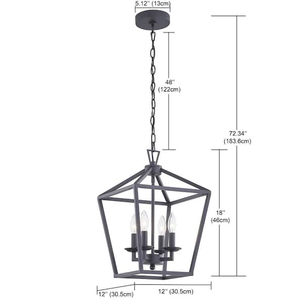 4 -Light Matte Black Lantern Chandelier
