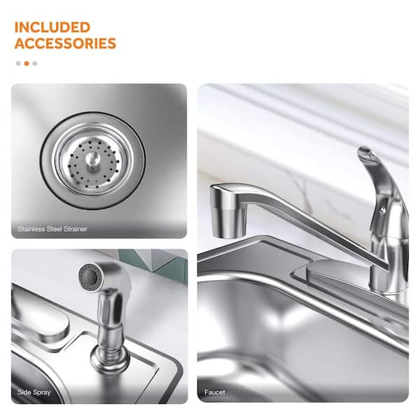 All-in-One Drop-In Stainless Steel 33 in. 4-Hole 50/50 Double Bowl Kitchen Sink with Faucet and Sprayer
