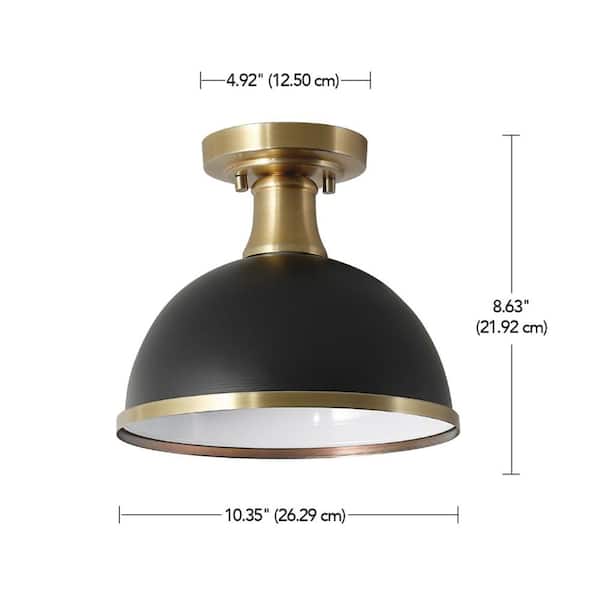 Beckett 10.35 in. 1-Light Matte Black Semi-Flush Mount with Matte Brass Accents