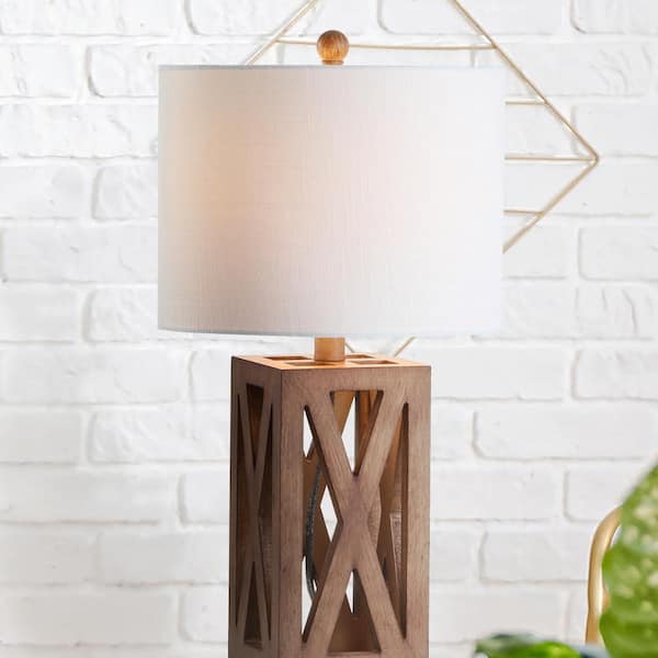Stewart 21.5 in. Brown Wood LED Table Lamp