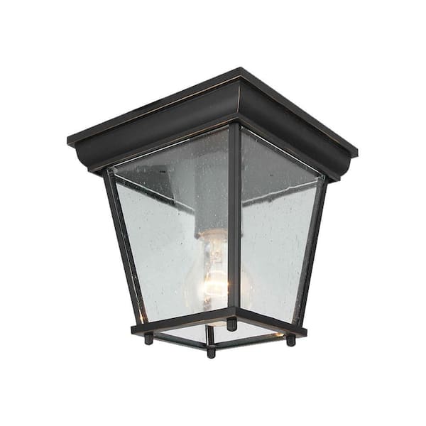 Fe Jean 1-Light Black Outdoor Flush Mount Light with clear seedy glass