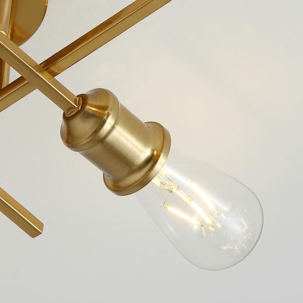 Modern 11 in. 4-Light Gold Sputnik Linear Farmhouse Semi-Flush Mount Ceiling Lighting Fixture