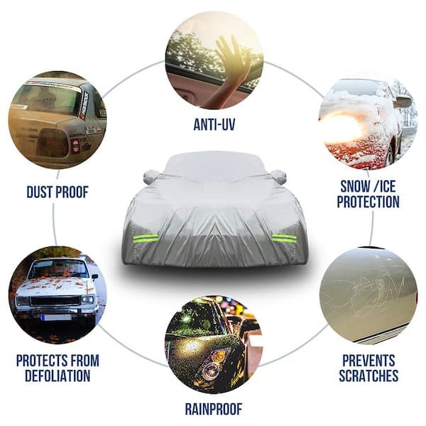 190 in. x 75 in. x 60 in. Heavy-Duty 190T Silver Polyester Waterproof Car Cover