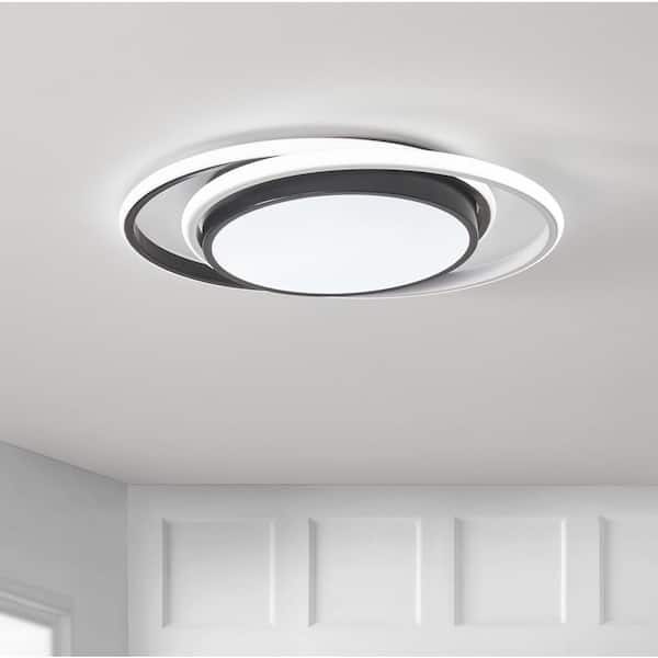 18.89 in. 3-Light Black Modern Smart Circle 42-Watt Integrated LED Flush Mount Ceiling Lighting
