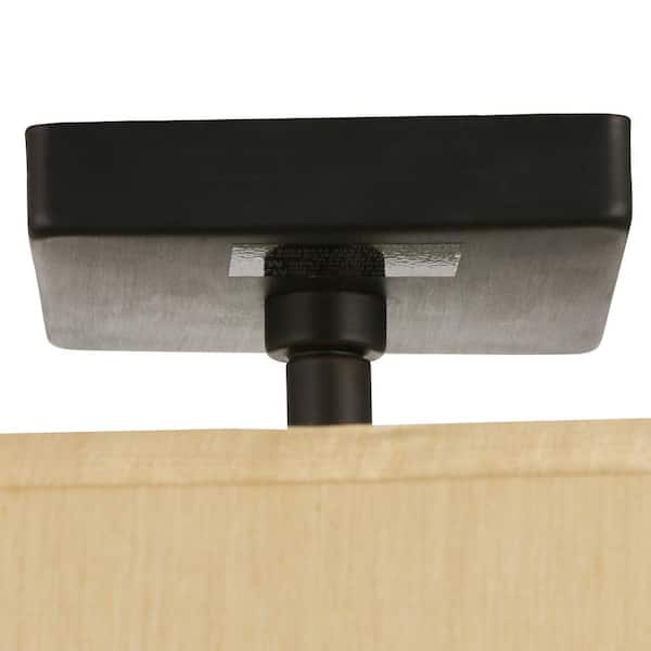 Glenburn 12 in. 2-Light Oil-Rubbed Bronze Semi-Flush Mount with Cube Golden Fabric Shade