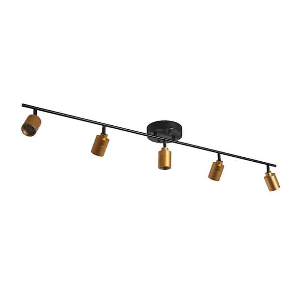 4 ft. 2450 Lumens Black and Brass Modern LED Track Light, 7-Watt 5-Bulb Fixed Rail with Rotating Heads, 3000K