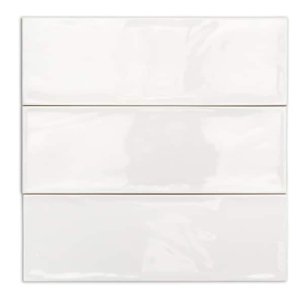 Pier White 4 in. x 12 in. 6 mm Polished Ceramic Subway Wall Tile (33-Piece) (10.76 sq. ft./Box)