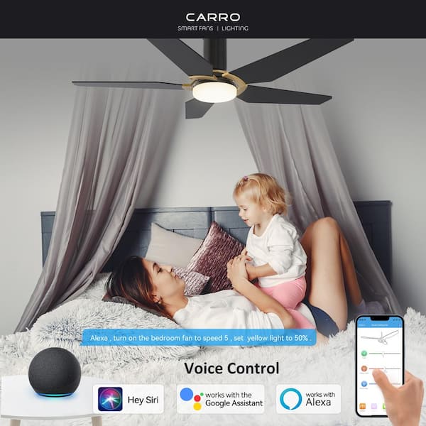 Voyager 52 in. Dimmable LED Indoor/Outdoor Black Smart Ceiling Fan with Light and Remote, Works with Alexa/Google Home