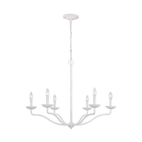 Annie 6-Light Plaster White Traditional Rustic Hanging Candlestick Chandelier