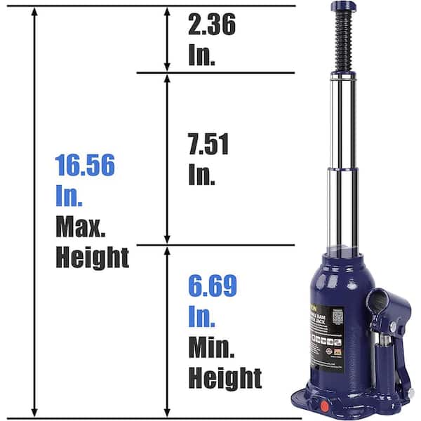 4-Ton Hydraulic Double Ram Welded Bottle Jack, Blue
