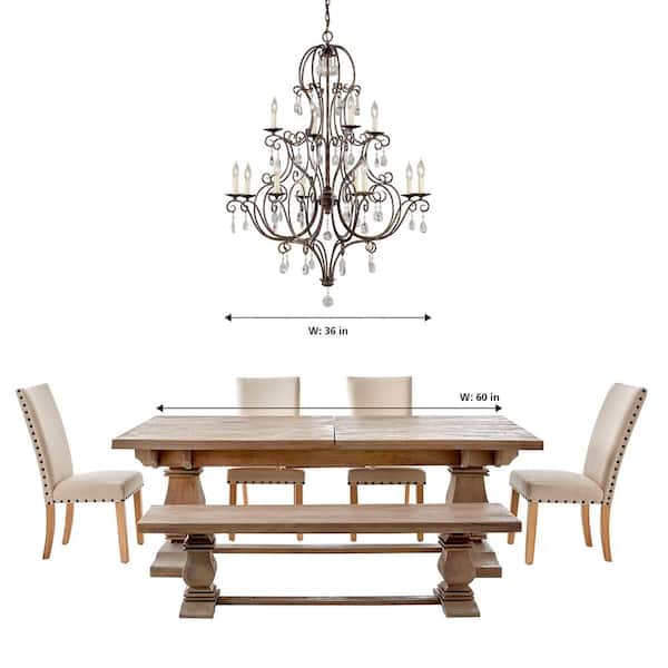 Chateau 12-Light Mocha Bronze Classic Rustic Crystal Hanging Empire Candlestick Chandelier