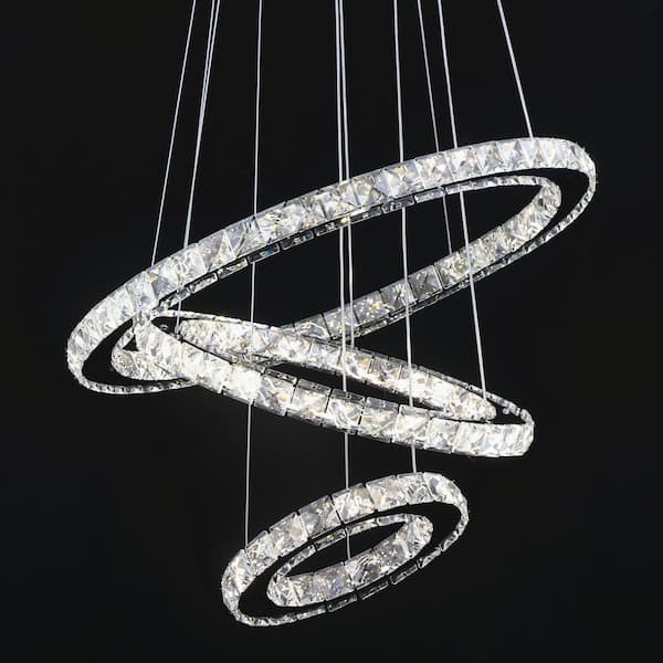 Jefferson 3-Light Chrome Integrated LED Unique Tiered Chandelier with Crystal Accents