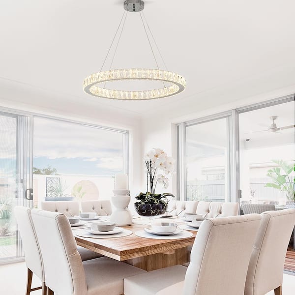 24 in. Chrome Integrated LED Pendant with Clear Crystals