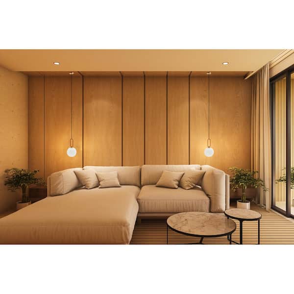 Modern Style 60-Watt Opal Gold Accent Glass Globe Pendant Light with Adjustable Height, Frosted White Shade