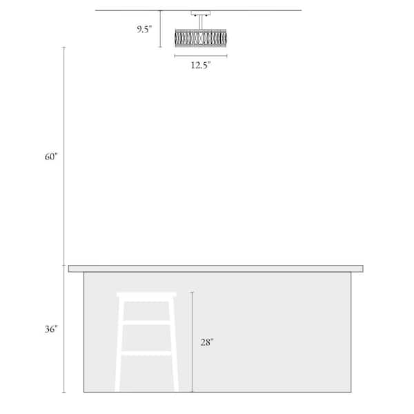 12.5 in. 2-Light Industrial Modern Black Drum Semi Flush Mount Light with Crystal Glass Shade
