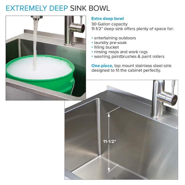 36 in. x 22 in. x 34 in. Stainless Steel Apron-Front Freestanding Utility/Laundry Sink with Wash Stand in Brushed Satin