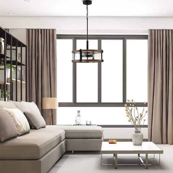 18 in. 4-Light Black Chandelier with Clear Seeded Glass Shades