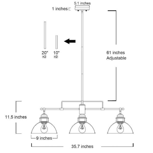 3-Light Industrial Black Dome Island Chandelier Modern Farmhouse Linear Barn Pendant with Rustic Brushed Gray Shades